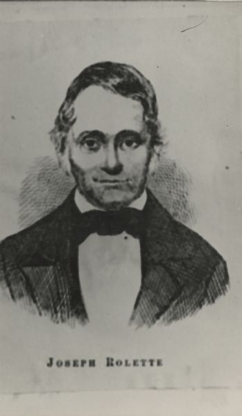 A quarter-length portrait drawing of Joseph Rolette wearing a suit coat and necktie.
