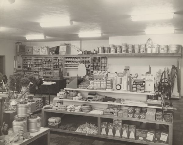 Interior of the Ridgeway Lumber Store before the opening on May 15, 1948. Owned by Elmer and Willard Droster, and G. Wichman.