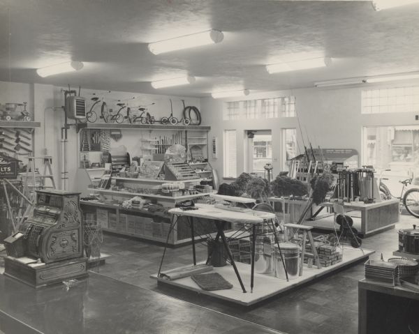 Interior of the Ridgeway Lumber Store before the opening on May 15, 1948. Owned by Elmer and Willard Droster, and G. Wichman.