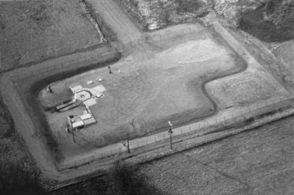Aerial view of a missile silo site.