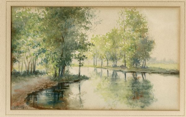 Watercolor painting of the Yahara River at Lake Monona.