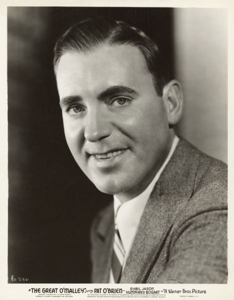 Publicity photograph of Pat O'Brien for the film <i>The Great O'Malley</i>. He is smiling and looking directly into the camera.