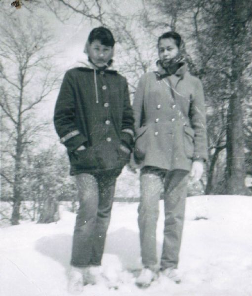Ojibwa Girls in Snow Photograph Wisconsin Historical Society