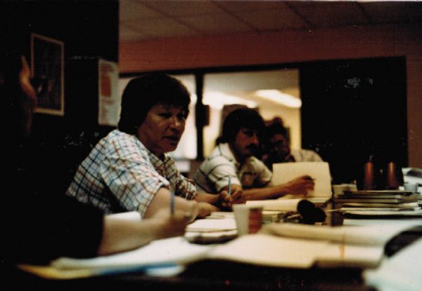 Doris Emery addressing the Tribal Council. She spent many years in Tribal Politics and held various positions; Councilperson (12 years), First Tribal Judge, Chief Judge of the St. Croix, Health Director, Housing Authority Director and Tribal Administrator. She earned the nickname: "The Whip" for being strict but fair.