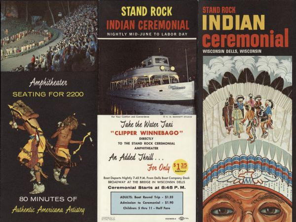 Outside of a Stand Rock Indian Ceremonial brochure. It contains information, prices and directions about the Indian Ceremonials at Stand Rock. The brochure has 3 panels. 