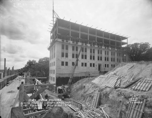 State Office Building, 1 W. Wilson Street, under construction, side view.