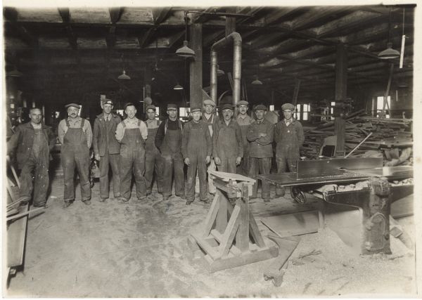 A work crew at the new mill, built after the fire.