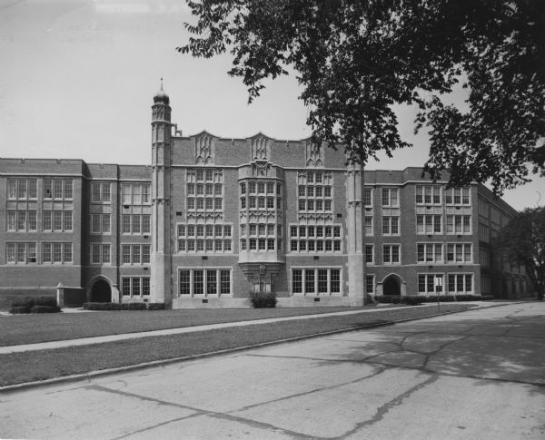 View across street towards Madison East High School on which an addition was added in 1962-63. (Picture taken from opposite end of school from addition.) 