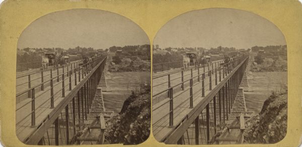 "Iron Bridge across Mississippi" photographed during "The Norwegian Lutheran Synod held at Minneapolis, Minn., 1875," as described in Dahl's 1877 "Catalogue of Stereoscopic Views."