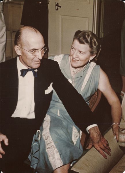 Harry Lynde Bradley, and his wife Margaret "Peg" Blankney Sullivan Bradley, relaxing at a gathering.
