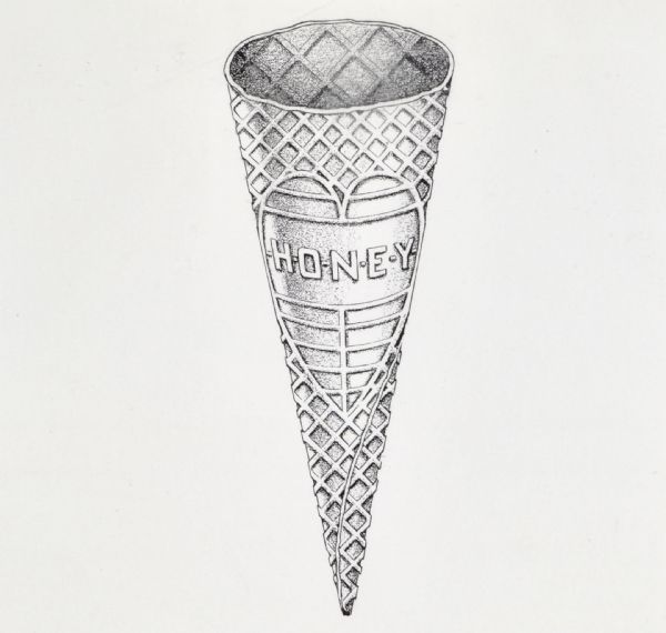 Design submitted to the state of Wisconsin for trademark registration. Features an illustration of an ice cream cone with the design of a heart and the word "H-O-N-E-Y" in the center.