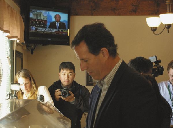 Republican presidential candidate Rick Santorum at a campaign event at South Lanes Bowling.