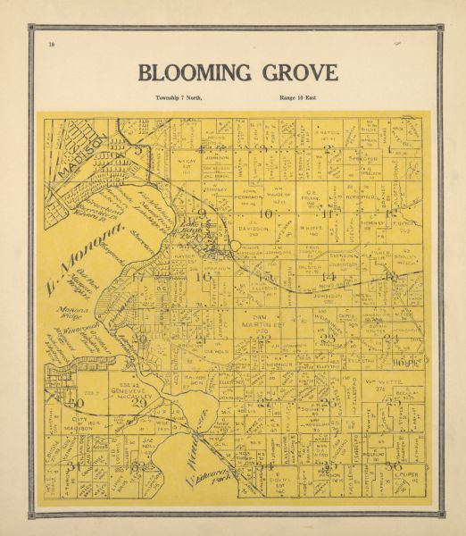 Plat map of Blooming Grove Township in Dane County.