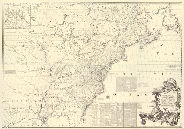 From "A map of the British and French dominions in North American with the roads, distances, limits, and extent of the settlements".