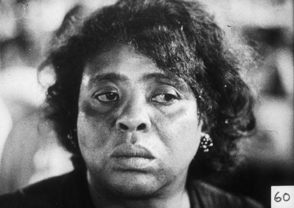 A close-up of Fannie Lou Hamer (1917-1977), Mississippi Freedom Democratic Party (MFDP) candidate and noted civil rights leader.