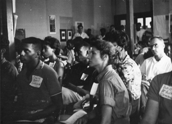 Teachers at the Freedom School convention during Freedom Summer. The woman in the center is Liz Fusco, one of the coordinators of the Freedom School project.