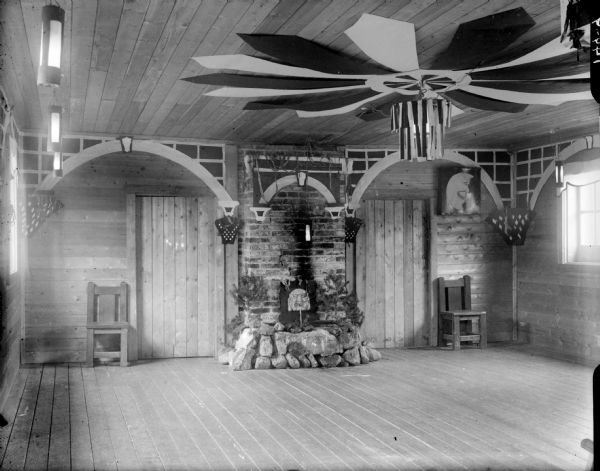 The drafting room of the 310th United States Army Engineer Corps, cleared and decorated for dances.