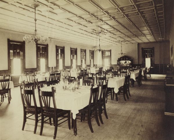 Hotel dining room, probably at the Galloway House.