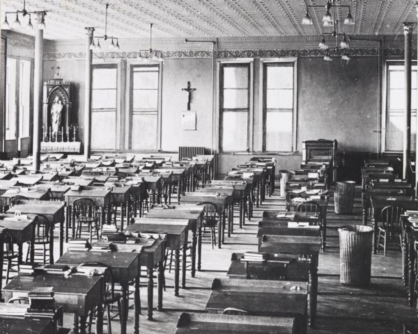 Interior of Koska Hall on the third floor of
Campion Jesuit High School. This was used as a study hall.