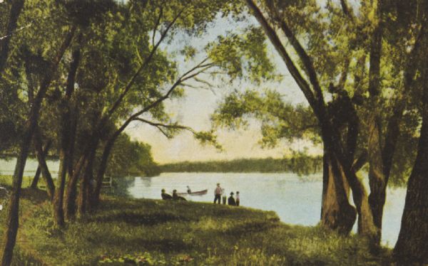 Color postcard showing a landscape along River Park.