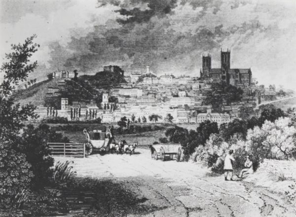 View of the city of Lincoln, England. Photocopy after an engraving by B.G. Topham.