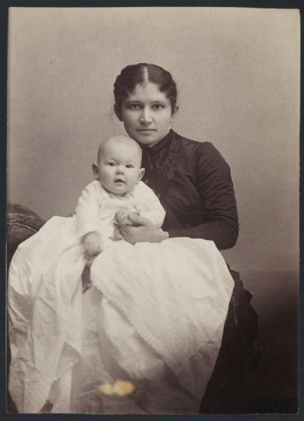 Studio double portrait of unidentified mother and infant.
