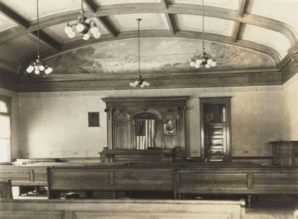 Interior view towards the front of the Lincoln County Court.


