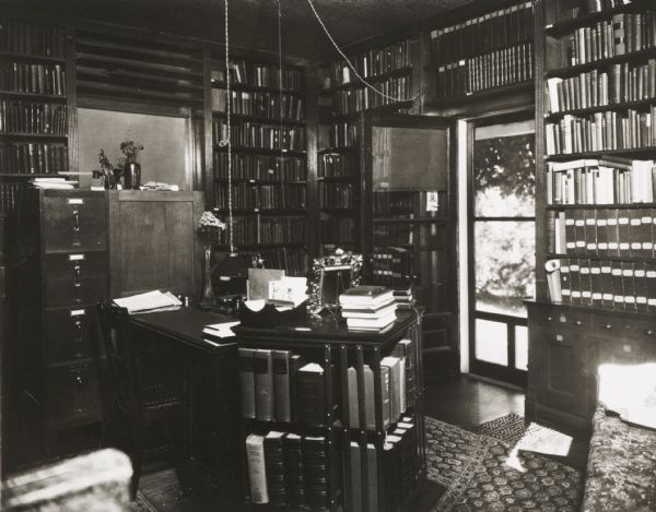 Interior of the library/study in the residence of Prof. Richard Ely, on Prospect Street. Prof. Ely, of the University of Wisconsin, was a noted economist.