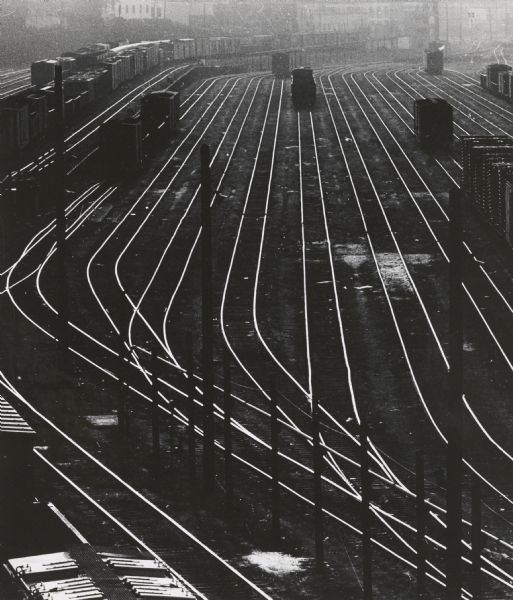 Elevated view over railroad yards from the 27th Street viaduct.