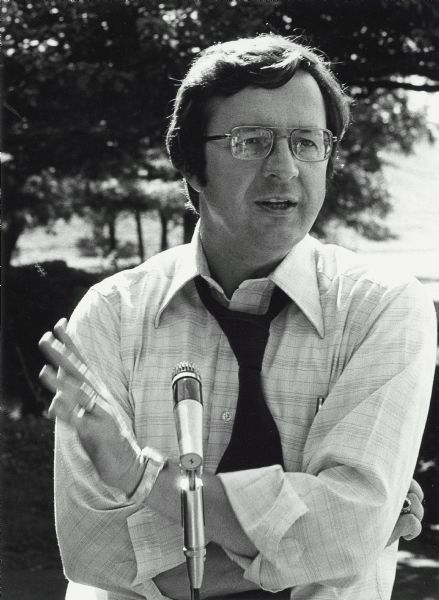 A casual portrait of Wisconsin Congressman David R. Obey taken during the mid-1970s. It must have been a favorite, for it appeared in his campaign literature for several years.