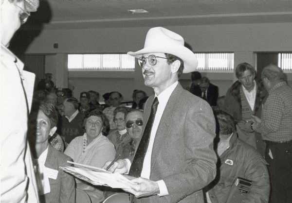 Texas political activist and broadcaster James Hightower at a political event for Wisconsin Congressman David R. Obey.