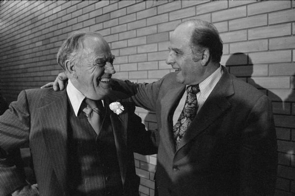 State Legislator Harvey Dueholm (left) with Senator Gaylord Nelson, at the dinner marking Dueholm's retirement.