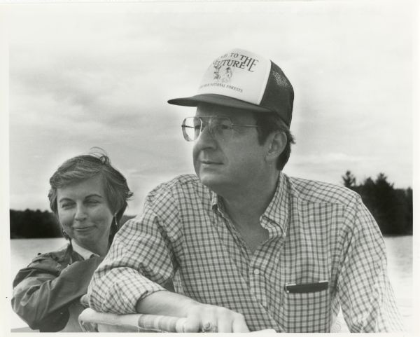 Congressman David Obey and his wife Joan on Martin Hanson's pontoon. He was a good friend of the Obeys and was inducted into the Wisconsin Conservation Hall of Fame in 2009.