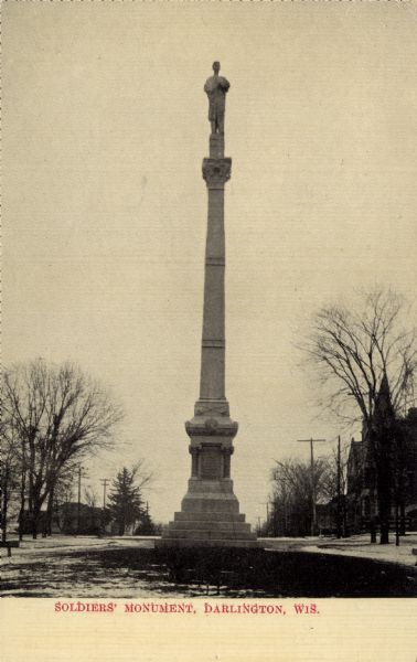 View of Soldier's Monument. Caption reads: "Soldier's Monument, Darlington, Wis."