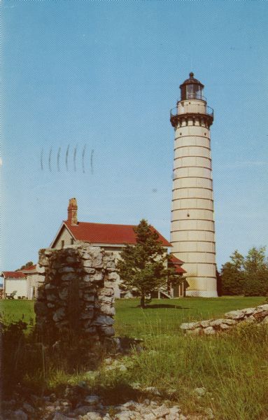 Photographic postcard view of Cana Island Lighthouse, built in 1869, located between Moonlight Bay and North Bay, Door County, Wisconsin.