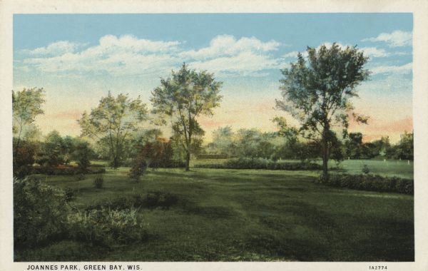 View of Joannes Park. Caption reads: "Joannes Park, Green Bay, Wis."