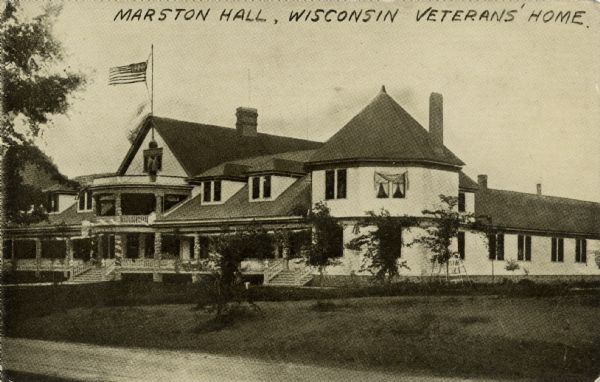 View of Marston Hall, a residential building at the Veterans' Home. Caption reads: "Marston Hall, Wisconsin Veterans' Home."