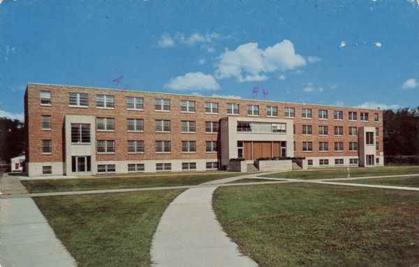 View across lawn towards Wilder Hall, one of the first residence halls at the University of Wisconsin-La Crosse.