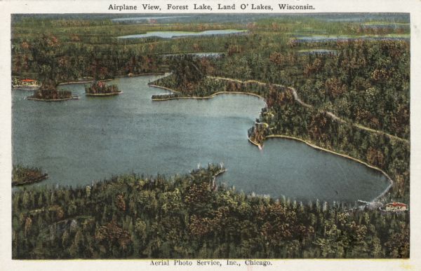 Airplane View, Forest Lake | Postcard | Wisconsin Historical Society