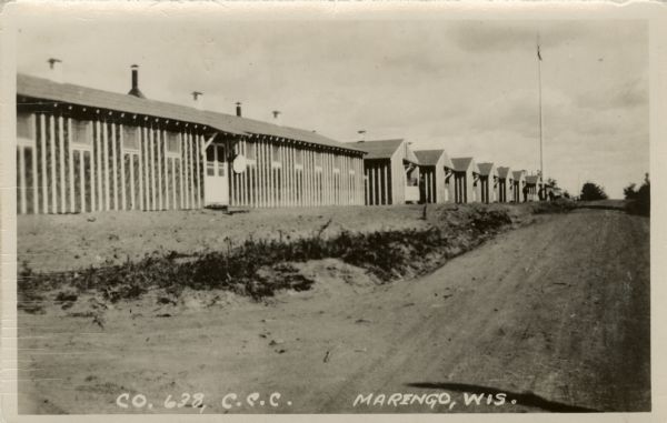 External view of the barracks for the Civilian Conservation Corps at Marengo.