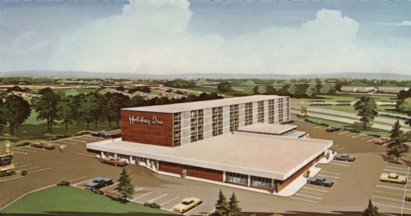 Illustrated postcard of the Holiday Inn located at U.S. 41 and State 74.