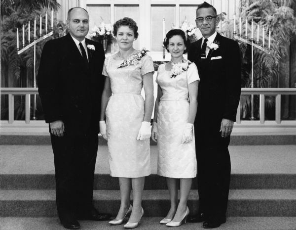 Mr. and Mrs. Fred Bandlow with attendants Marcella and Norm Beck.