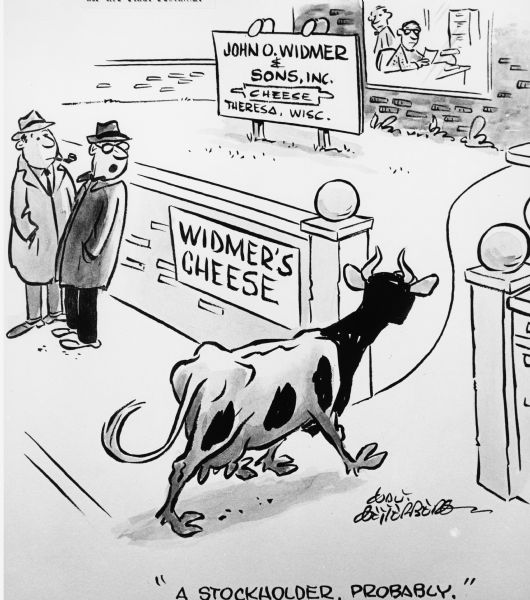 An original cartoon given to Ralph Widmer by the famous cartoonist, Walt Wetterberg, whose cartoon, "Ada The Aryshire," appears regularly in the "Farm Journal."