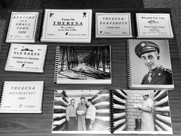 These photo albums represent a cross section of the Theresa Historic Society collection housed at the Theresa Public Library. The composition of photographs was inspired by "Albums 1946 Style," an article that Widmer read in the October 1946 edition of <i>Popular Photography Magazine</i>.