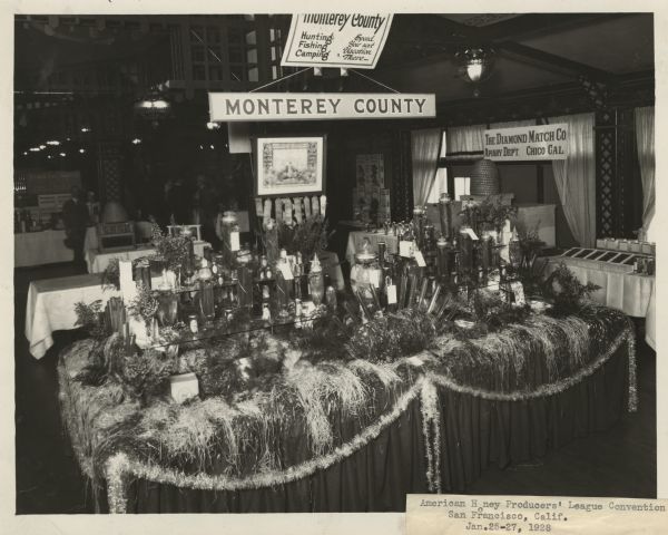 Slightly elevated view of a honey display for Monterey County, California. At the American Honey Producers' League Convention.