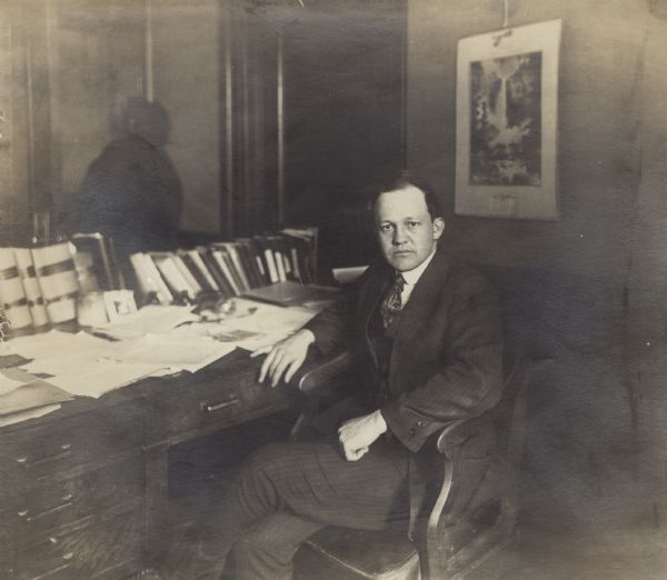 Edwin Witte in his office as chief of the Wisconsin Legislative Reference Service (1922-1933). Edwin Witte worked for social welfare programs most of his life, including social security.
