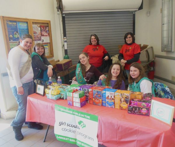 Girl Scouts selling cookies at Festival Foods on Copeland Avenue.