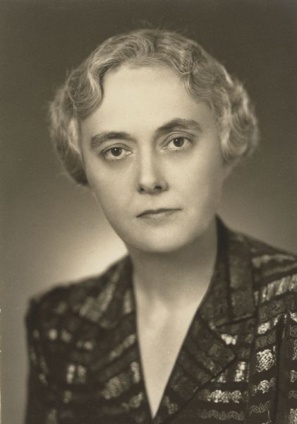 Quarter-length studio portrait of Alma Schmidt Petersen (1894-1989). The granddaughter of Chicago brewer Conrad Seipp, Alma and her husband Dr. William F. Petersen were owners of Black Point Estate. Their son, William O. Petersen, donated the estate to the State of Wisconsin in 2005.