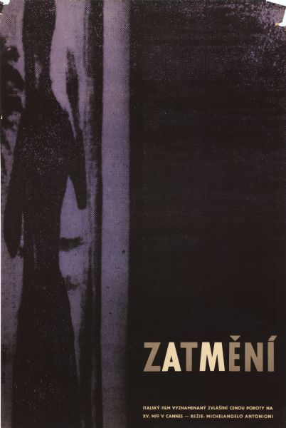 Czechoslovakian film poster for an Italian film with an image of the back of a woman who is standing and holding her right hand up.