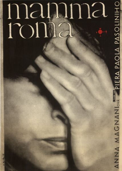 Czechoslovakian film poster for an Italian film. Photographic close-up image of a woman holding her hand up to her face.